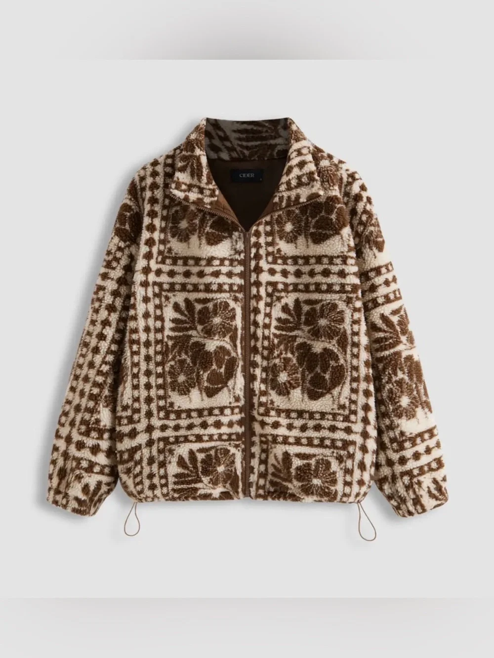 Cider Printed Floral Brown & Cream Fleece Jacket - NWT - XS - Picture 1 of 10